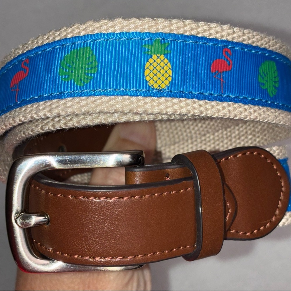 Men’s Ribbon Canvas Flamingo Pineapple Monstera Mens XL (34-38) Silver Buckle